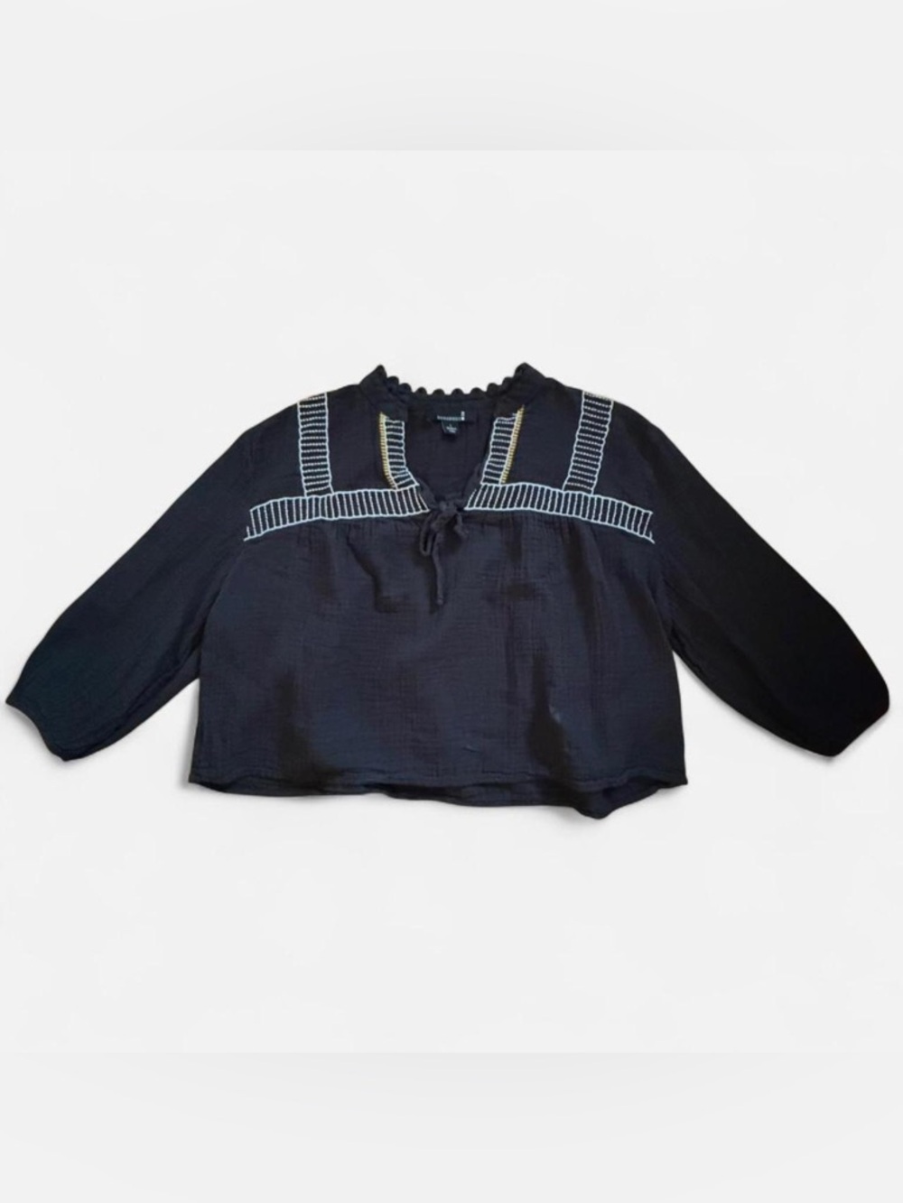 Gauzy Cotton Cropped Peasant Blouse L